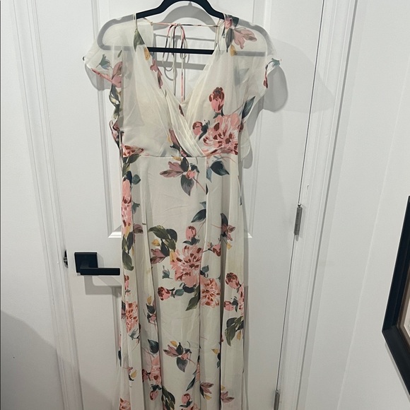 Jenny Yoo Floral Maxi Bridesmaid Dress - Cream and Pink, Size 2 - Picture 1 of 5